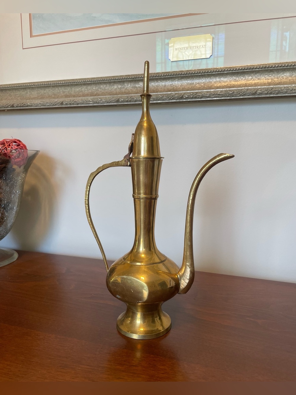 Vintage Solid Brass Aftaba Ewer Pitcher 12.5" Tall - Dallah Decantor